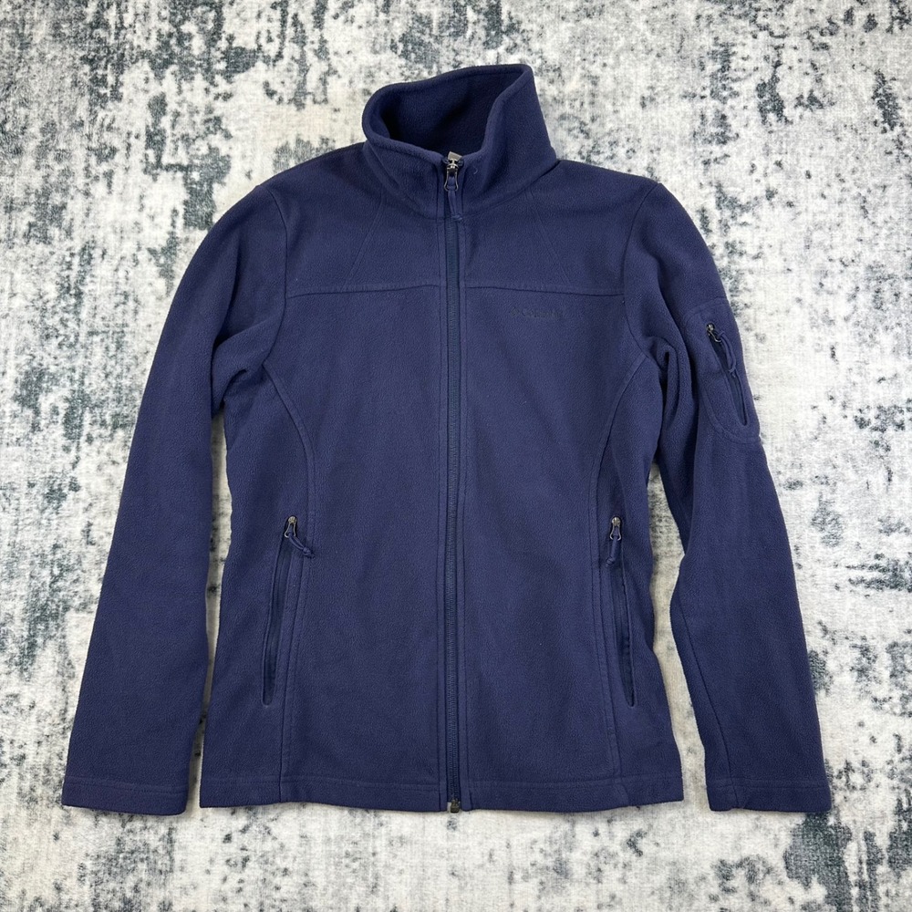 Columbia Fleece Jacket Women Small Navy Blue Full Zip Mock Neck Outdoor